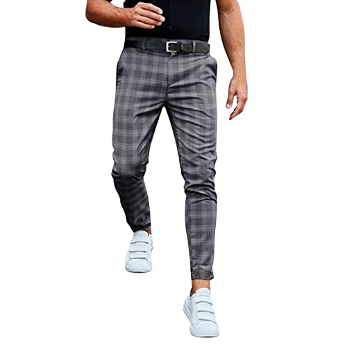 Beokeuioe Herren Karierte Stoffhose Karierte Hose Lange Regular Fit Stretch Hose Karo-Muster Herrenhose Männerhose Freizeithose Business Arbeitshose Für Männer Anzughose von Beokeuioe