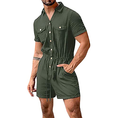 Beokeuioe Herren Kurzarm Strampler Overall Loose Fit Herren Kurze Jumpsuit für Sommer, Jogginghose Kurze Hose Overall Onesie Sommerjumpsuit Schlafanzug Jogginganzug 2023 von Beokeuioe