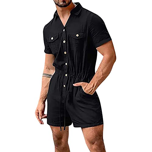 Beokeuioe Herren Kurzarm Strampler Overall Loose Fit Herren Kurze Jumpsuit für Sommer, Jogginghose Kurze Hose Overall Onesie Sommerjumpsuit Schlafanzug Jogginganzug 2023 von Beokeuioe