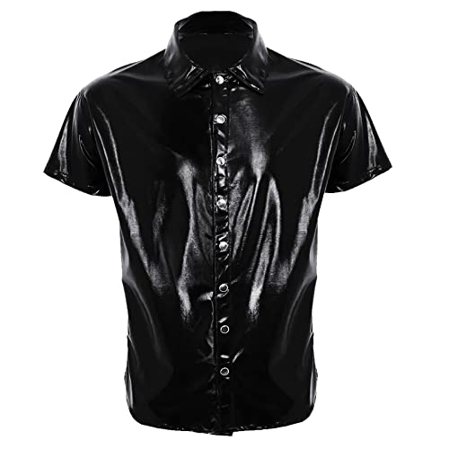 Beokeuioe Herren Lack-Optik Jacke Männer T-Shirt Unterhemd Wetlook Oberteile Muskelshirt Lack Leder Mesh mit Stehkragen Sexy Party Clubwear Lack Optik Wetlook bluse von Beokeuioe