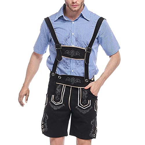 Beokeuioe Herren Lederhose mit Trägern + Trachten Hemd Bayerische Oktoberfest (Hose + Hemd) Trachten Set Trachtenlederhose Trachtenhemd Gedruckt Bier Performance Kostüm von Beokeuioe