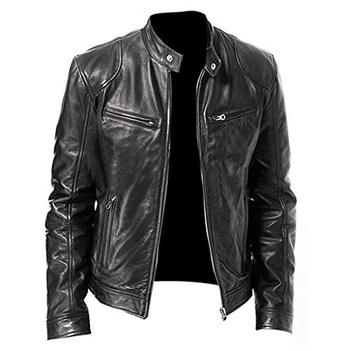 Beokeuioe Herren Lederjacke Kunstleder Lederjacke langärmelig Stehkragen modisch lässig Bikerjacke Biker Punk Lederjacke Lederweste Winter Vintage Lederjacke von Beokeuioe