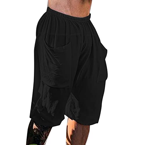 Beokeuioe Herren Loose Fit Pluderhose Leicht Boho Sommerhose mit Taschen Herren Kurz Hose 3/4 Leinenhose Baggy Pluderhose Mit Schnürung hose Wikinger Pirat Mittelalter Kostüm von Beokeuioe