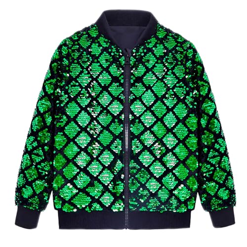 Beokeuioe Herren Metallic Pailletten Jacke Baseball Bomberjacke 70er Disco Party Karneval Kostüm Glitzer Blouson Jacke Kurz Clubwear Glänzend Pilotenjacke Sequin Übergangsjacke von Beokeuioe