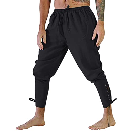 Beokeuioe Herren Piratenhose Cosplay Kostüm Schnürhose Jogginghose Herren Mittelalter Hose Pommes Hose Mens Fashion Casual Sporthose Loose Retro Laufhose von Beokeuioe