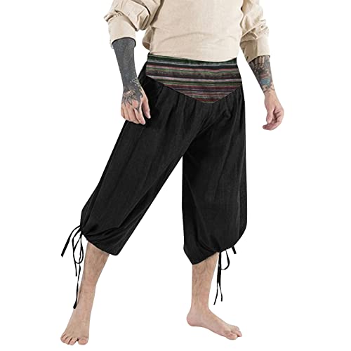 Beokeuioe Herren Pluderhose Mit Schnürung Sommerhose Kurzhose Wikinger Pirat Mittelalter Kostüm Freizeithose Strand Shorts Cosplay Kostüm Shorts Herren 3/4 Leinenhose von Beokeuioe