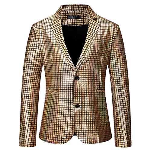 Beokeuioe Herren Sakkos Slim-Fit Casual Anzug Pailletten Smoking Anzugjacke Mode Party Revers Blazer Sakko Glitzer Anzugjacke Party Revers Blazer Freizeit Anzug Jacket Smoking von Beokeuioe