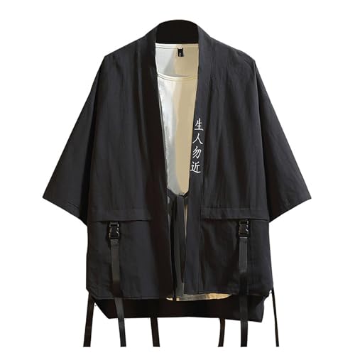 Beokeuioe Herren Samurai Ninja Anime T-Shirt Kurz Kimono Nachtwäsche Kimono Bluse Japan Tops Herren Japan Happi Haori Jacke Übergangsjacke Cardiqan Sommer von Beokeuioe