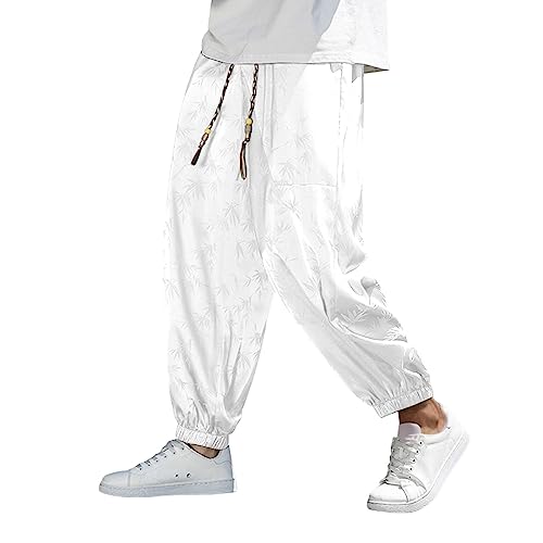 Beokeuioe Herren Satin Hose Jacquard Baggy Hose Sommer Strand Hose Oversized Haremshose Pumphose Freizeithose Japanischer Hose Kann mit Kimono Kombiniert Werden von Beokeuioe