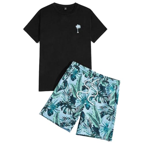 Beokeuioe Herren Schlafanzug Kurz Baumwolle Lustige T-Shirt + Shorts Sommer Pyjama Set Shorty Pyjama Loungewear für Männer Pyjama Zweiteiliger Sleepwear Nachtwäsche Sleepwear von Beokeuioe