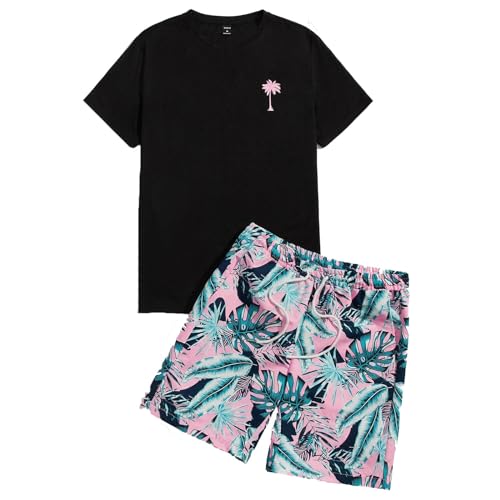 Beokeuioe Herren Schlafanzug Kurz Baumwolle Lustige T-Shirt + Shorts Sommer Pyjama Set Shorty Pyjama Loungewear für Männer Pyjama Zweiteiliger Sleepwear Nachtwäsche Sleepwear von Beokeuioe