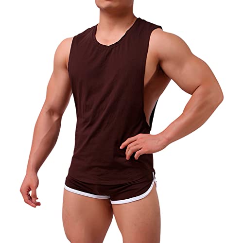 Beokeuioe Herren Schlafanzug Kurz Pyjama Anzug Tank Top Shorts Pyjama Set Pyjamahos Baumwolle Sommer Shorty Nachtwäsche Zweiteilige Schlafanzüge Jogginganzug Sportanzug von Beokeuioe
