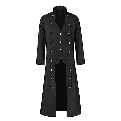 Beokeuioe Herren Steampunk Frack Mantel Gothic Mittelalter Kleidung Viktorianischen Uniform Langarm Smoking Jacke Gehrock Halloween Kostüm Für Karneval Fasching Piraten Party Vampir Cosplay von Beokeuioe