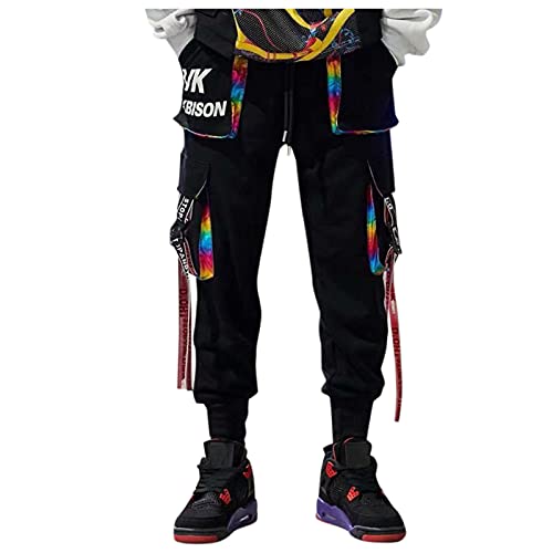 Beokeuioe Herren Streetwear Techwear Hosen Hip Hop Jogger Cargo Pants Baggy Punk Hose Herren Schnelltrocknend Jogging Cargo Freizeithose mit Kordelzug Elastischer Bund Harem Hosen von Beokeuioe