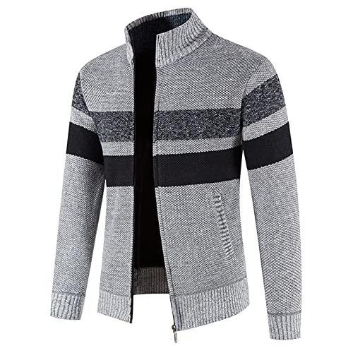 Beokeuioe Herren Strickjacke Cardigan Feinstrick Mäntel Herren Herbst und Winter Farblich passender Kapuzenreißverschluss Warmer Cardigan Strickmantel Herren Mantel Gelb von Beokeuioe