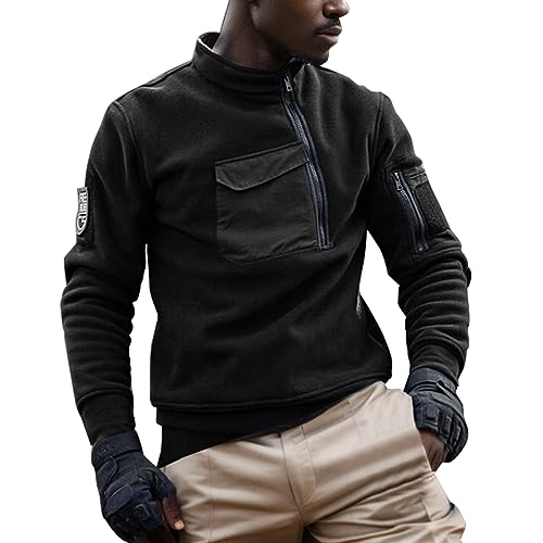 Beokeuioe Herren Teddy-Fell Kapuzen-Pullover Teddyfleece Worker Pullover Sweatshirt weicher Hoodie Fleece-Jacke Outdoor Fleecejacke Multi Taschen Full Zip Army Jacke Tactical Jacke von Beokeuioe