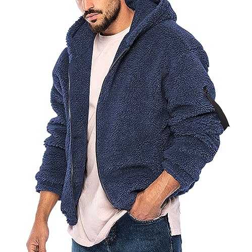 Beokeuioe Herren Teddy Fleece Plüschjacke mit Kapuze Casuale Zip Hoodie Cardigan Kapuzenjacke mit Kangrootaschen Herren Teddy-Fell Fleecejacke Fleece Pullover Sweatjacke von Beokeuioe