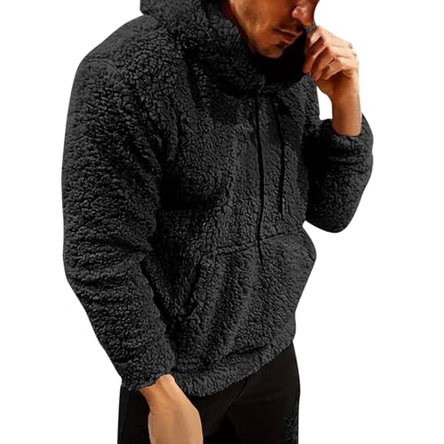 Beokeuioe Herren Teddy Fleece Plüschjacke mit Kapuze Casuale Zip Hoodie Cardigan Kapuzenjacke mit Kangrootaschen Herren Teddy-Fell Fleecejacke Fleece Pullover Sweatjacke von Beokeuioe