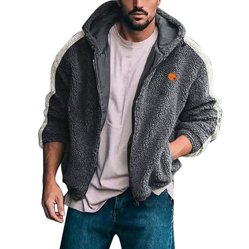 Beokeuioe Herren Teddy Fleece Plüschjacke mit Kapuze Casuale Zip Hoodie Cardigan Kapuzenjacke mit Kangrootaschen Herren Teddy-Fell Fleecejacke Fleece Pullover Sweatjacke von Beokeuioe