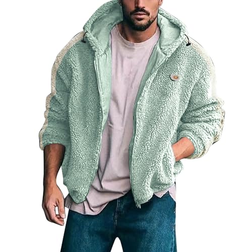 Beokeuioe Herren Teddy Fleece Plüschjacke mit Kapuze Casuale Zip Hoodie Cardigan Kapuzenjacke mit Kangrootaschen Herren Teddy-Fell Fleecejacke Fleece Pullover Sweatjacke von Beokeuioe