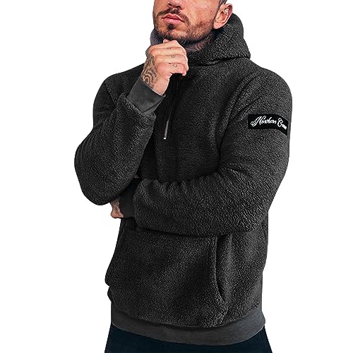 Beokeuioe Herren Teddy Fleece Plüschjacke mit Kapuze Casuale Zip Hoodie Cardigan Kapuzenjacke mit Kangrootaschen Herren Teddy-Fell Fleecejacke Fleece Pullover Sweatjacke von Beokeuioe