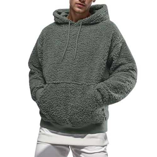 Beokeuioe Herren Teddy Fleece Plüschjacke mit Kapuze Casuale Zip Hoodie Cardigan Kapuzenjacke mit Kangrootaschen Herren Teddy-Fell Fleecejacke Fleece Pullover Sweatjacke von Beokeuioe