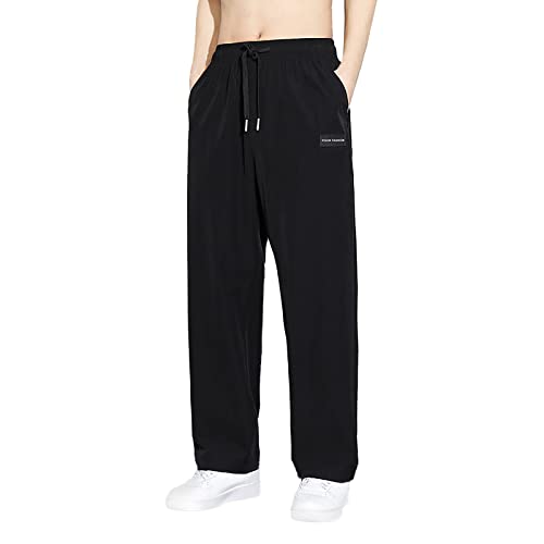 Beokeuioe Herren Trainingshose Fitness Freizeithose Jogginghose Lang Sporthose Leichte Atmungsaktiv Eis Seide Hosen Dünn Männer Gerade Tube Tropfen Sporthose von Beokeuioe