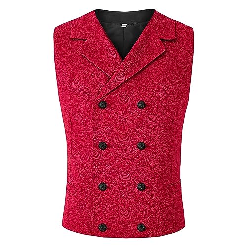 Beokeuioe Herren Viktorianische Anzugweste, Steampunk-Jacke ärmellos, Korsett Smoking Formelle Weste, Renaissance Mittelalter Piratenwesten Gothic Weste Jacquard Trachtenweste von Beokeuioe