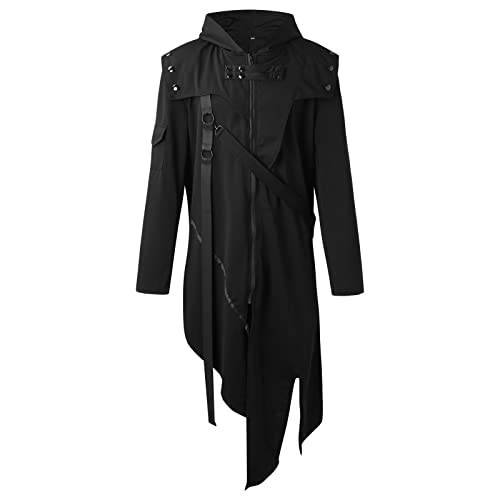 Beokeuioe Herren Vintage Frack Steampunk Gothic Jacke Cosplay Kostüm Viktorianischen Mittellang Mantel Punk Jacke Fasching Karneval Smoking Jacke Uniform Schwarz von Beokeuioe