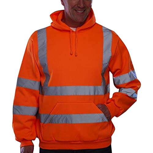 Beokeuioe Herren Warnjacke Reflektierend Hoodie Kapuzen Reißverschluss Verkehr Arbeitsjacke Baustelle Sicherheitsjacke Kapuzenpullover Gelb Orange Grün Warnschutz Mantel von Beokeuioe