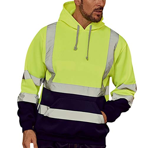 Beokeuioe Herren Warnschutz Kapuzenpullover Laufanzug Mit Sicherheits Leuchtend Warnweste Arbeitskleidung Reflexstreifen Clockwork Orange Bluse Warnschutz-Sweatshirt 7XL von Beokeuioe