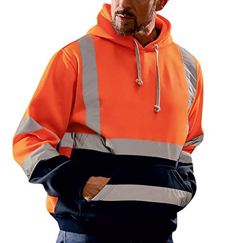 Beokeuioe Herren Warnschutz Kapuzenpullover Laufanzug Mit Sicherheits Leuchtend Warnweste Arbeitskleidung Reflexstreifen Clockwork Orange Bluse Warnschutz-Sweatshirt 7XL von Beokeuioe