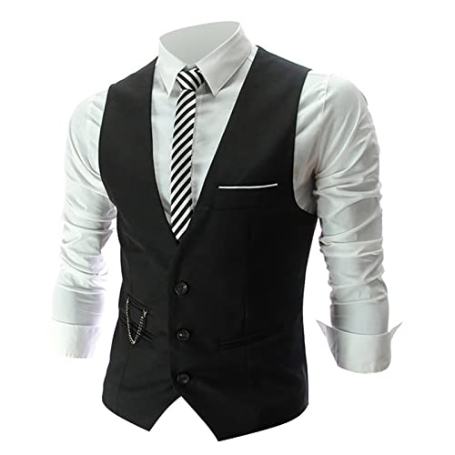 Beokeuioe Herren Weste Britischer Stil V-Ausschnitt Ärmelloses Business Westen Basic Anzugweste Sommer New Männer Lässige Farblich Solid Suit Weste ohne Hemd von Beokeuioe