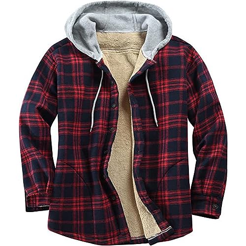 Beokeuioe Herren Winter Thermojacke Fleece Gefüttert Holzfällerjacke mit Kapuzen Flanellhemd Outdoor Fleecejacke Hemdjacke Arbeitsjacke Sweatjacke Hoodie Freizeitjacke von Beokeuioe