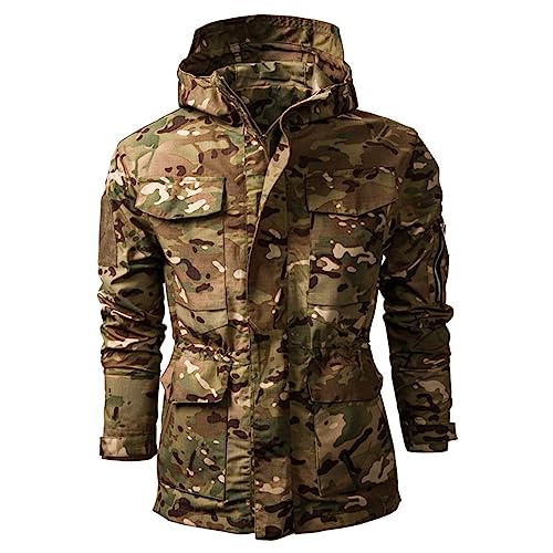 Beokeuioe Herren Workwear Übergangsjacke Arbeitsjacke Cargo Jacke mit Vielen Taschen Herren Arbeitsjacke Workwear Übergangsjacke Cargo Jacke mit Kapuze Camouflage jacken von Beokeuioe