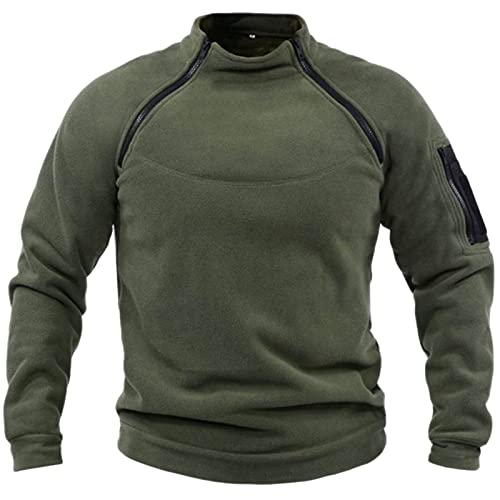 Beokeuioe Herren Sweatshirt Seitlicher Reißverschluss Army Jacke Outdoor Fleecepullover Warm Winter Tactical Jacke Stehkragen Fliesjacke Übergangsjacke Herren Teddy-Fell Kapuzen-Pullover von Beokeuioe