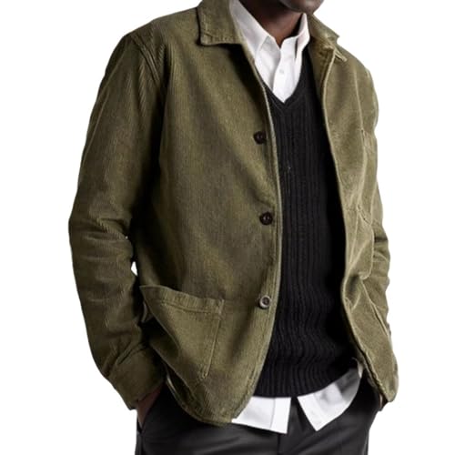Beokeuioe Herrenjacke Vintage Herren Cordjacke mit Knopfleiste Übergangsjacke Leichte Hemd-Jacke für Männer mit Taschen Freizeitjacke Revers Hemdjacke Sommerjacke Anzugjacke von Beokeuioe