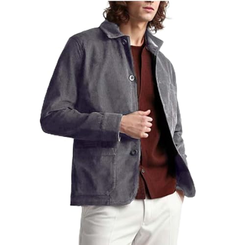 Beokeuioe Herrenjacke Vintage Herren Cordjacke mit Knopfleiste Übergangsjacke Leichte Hemd-Jacke für Männer mit Taschen Freizeitjacke Revers Hemdjacke Sommerjacke Anzugjacke von Beokeuioe