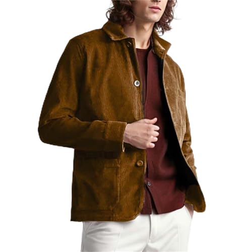 Beokeuioe Herrenjacke Vintage Herren Cordjacke mit Knopfleiste Übergangsjacke Leichte Hemd-Jacke für Männer mit Taschen Freizeitjacke Revers Hemdjacke Sommerjacke Anzugjacke von Beokeuioe