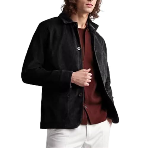 Beokeuioe Herrenjacke Vintage Herren Cordjacke mit Knopfleiste Übergangsjacke Leichte Hemd-Jacke für Männer mit Taschen Freizeitjacke Revers Hemdjacke Sommerjacke Anzugjacke von Beokeuioe