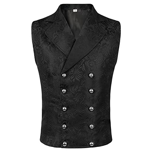 Beokeuioe Herrenweste mit Stehkragen Anzugweste Zweireihig Gilet Männer Slim Fit Anzugweste Business Party Herren Jacquard Gothisch Steampunk Zweireiher Smoking Slim Fit West von Beokeuioe