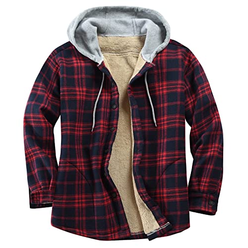 Beokeuioe Holzfäller Jacke Karo Flanell Holzfällerjacke Männlicher Winter-Plaid-Schlitz-Taschen-Jacken-mit Kapuze Langarm-Knopf-Fliegen-Taschen-Jacken-Mantel Laufjacke Herren Atmungsaktiv von Beokeuioe