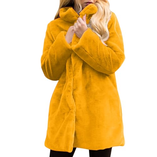 Beokeuioe Kunstpelze Jacke Kunstfell Mantel Damen Pelzmantel Lange Modische Einfarbig Faux Fellmantel Dicke Warme Winterjacke Kunst Pelzjacke Wintermantel Felljacke Plüschjacke von Beokeuioe