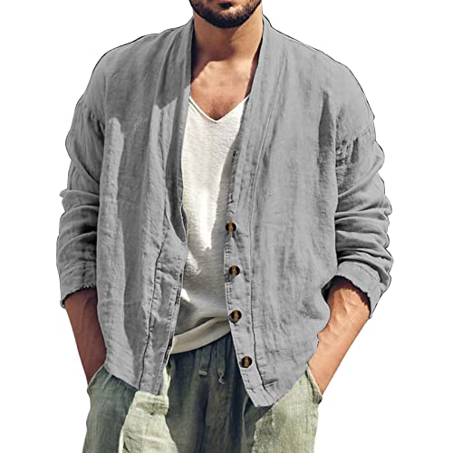 Beokeuioe Leinen Sakko Blazer Sakko Herren Baumwoll Leinen Regular Fit Schalkragen Anzugjacke 2 Knopf Jacke für Hochzeit Freizeit Herren Freizeit Anzugjacke Leinen von Beokeuioe