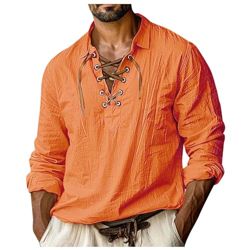 Beokeuioe Leinenhemd Herren Wikinger Hemd Mit Schnürung Vintage Mittelalter Hemden Langarm Piraten Hemd Steampunk Renaissance Kostüm Viking Hemd Freizeit Herrenhemd von Beokeuioe
