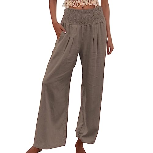 Beokeuioe Leinenhose Leichte Sommerhose Hosen Sommer Stoffhose Hosenrock Weite Palazzo Plissee Hose Culotte Strandhose Damen Sommer Leicht Wide Leg Pants Women Lang Elegant von Beokeuioe
