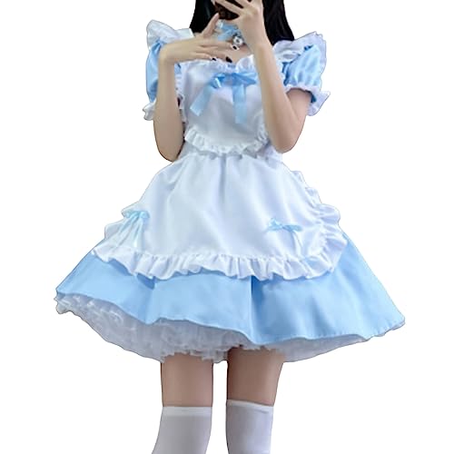 Beokeuioe Lolita Prinzessin Kleid Mädchen Spitze Layered Rüschen Saum Party Kleider Anime Cosplay Kostüm French Dress Niedliche für Halloween Karneval Japanischer Stil Maid Outfit von Beokeuioe