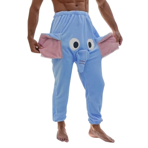 Beokeuioe Lustig Schlafanzughose Herren Thermohose Freizeithose Lang Elefant Hose mit Rüssel Herren Winter Hosen Jungen Mädchen Pyjamahose flauschig Hausanzughose von Beokeuioe