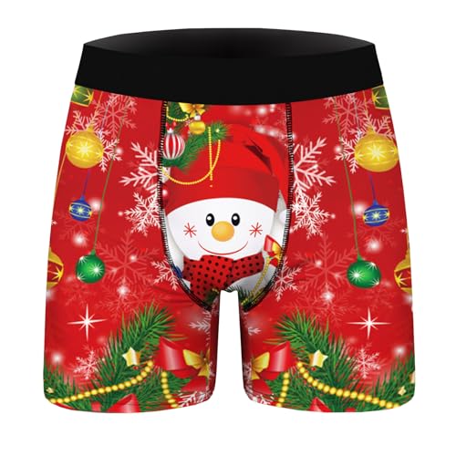 Beokeuioe Lustige Boxershorts Für Männer, Underwear Slips Witzige Weihnachtsboxershort Baumwolle Lustige Geschenk 2024 Weihnachts rotes Unterhose Weihnachtsunterwäsche von Beokeuioe