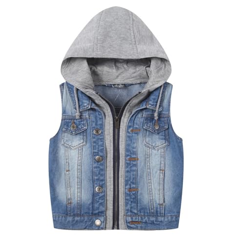 Beokeuioe Mädchen Jungen Jeansweste Kinder Denim Weste Ärmellos Jeansjacke Frühling Winter Casual Jeanswesten Hoodied Gilet Denimweste Cardigan Sweatjacke Kapuzen Übergangsjacke von Beokeuioe